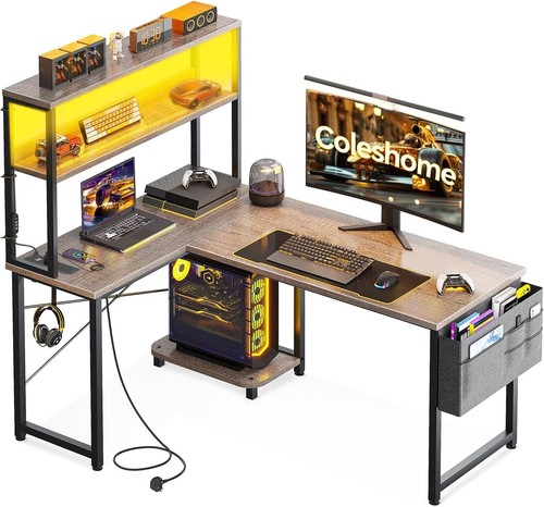 Shaped gaming desk with led - l,