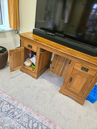 Wood table working desk - wood, tv