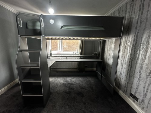 Bed with built desk grey - desk,